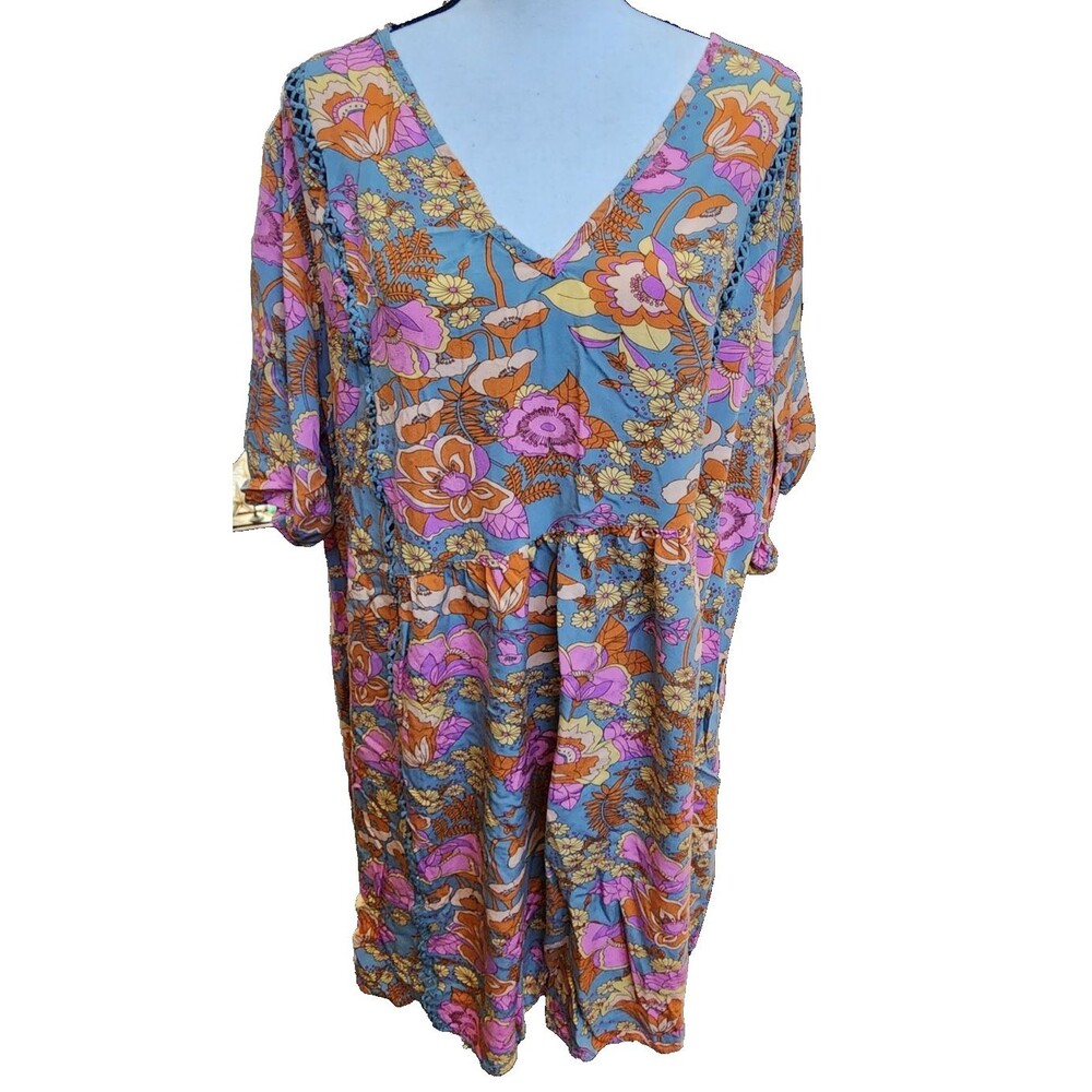 Rusttydustty Floral Size 3X Top Viscose Crochet Accents Flowy Boho